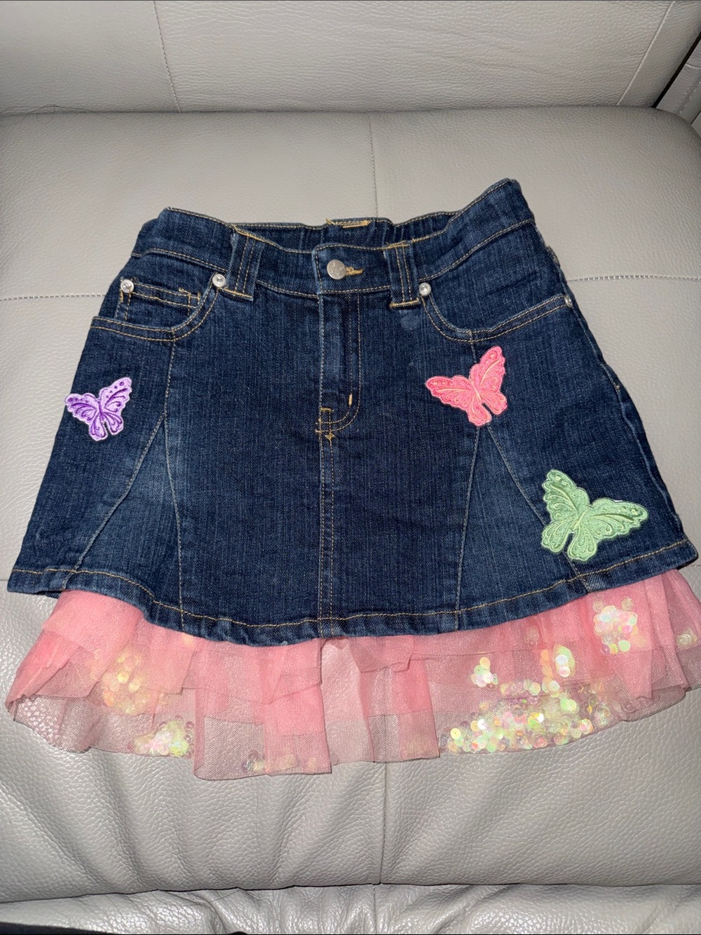 Disney Denim Butterfly Skirt with Pink Tulle